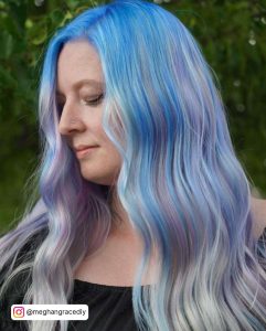 Blue To Silver Ombre Opal Hair With Light Purple Highlights