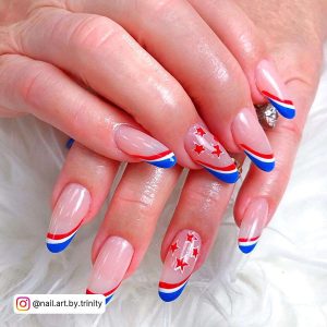 Red, White And Blue Striped French Tip Nails.
