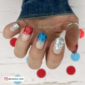 Red White And Silver Glitter French Tips
