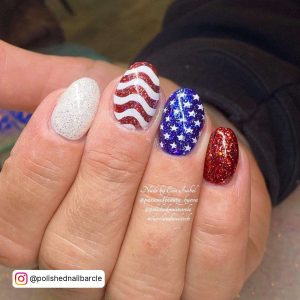 Simple Red White And Blue Nail Designs With Small Stars And Stripes