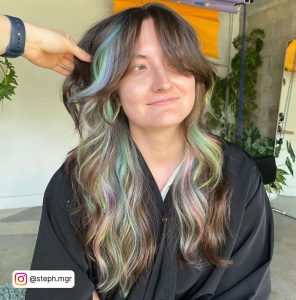 Brown Hair With Pastel Colored Opal Highlights