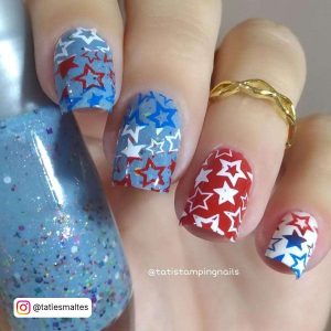 Red Blue And White Star Nail Designs