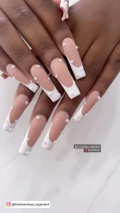 Simple White French Tip Nails With Pearls