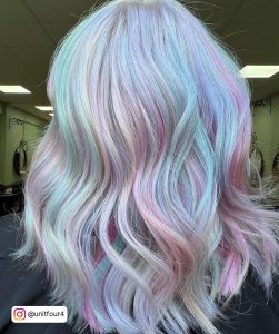 White Opal Hair With Pastel Pink Purple And Blue Highlights