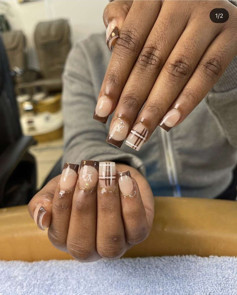 Burberry Brown French Tip Nails