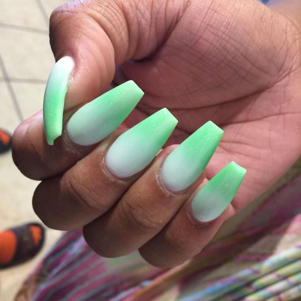 Classy Green And White Ombre Nails
