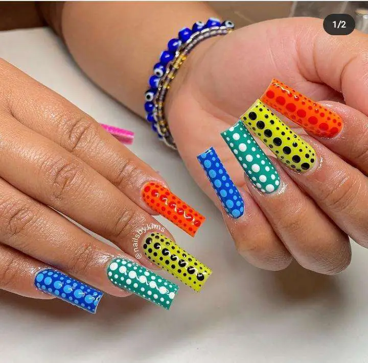 Colorful Polka-Dotted Unique Glamorous Birthday Nails