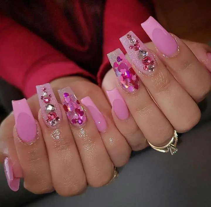 Funky Pink Glamorous Birthday Nails