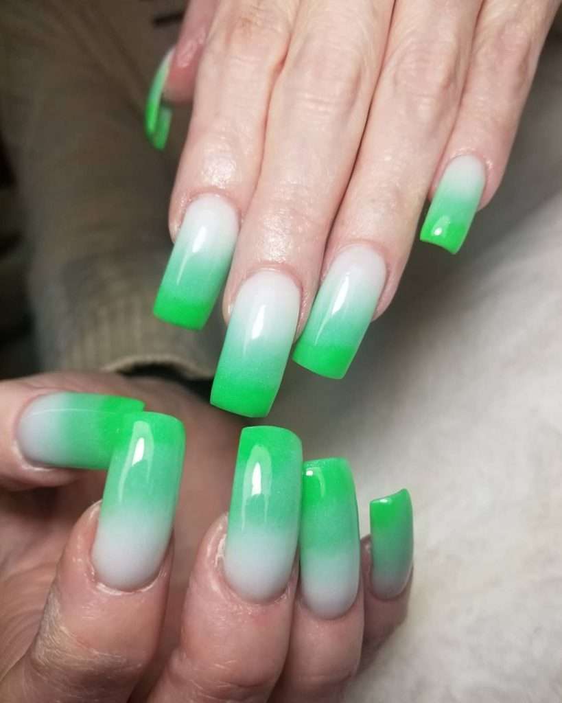 Long Green And White Ombre Nails