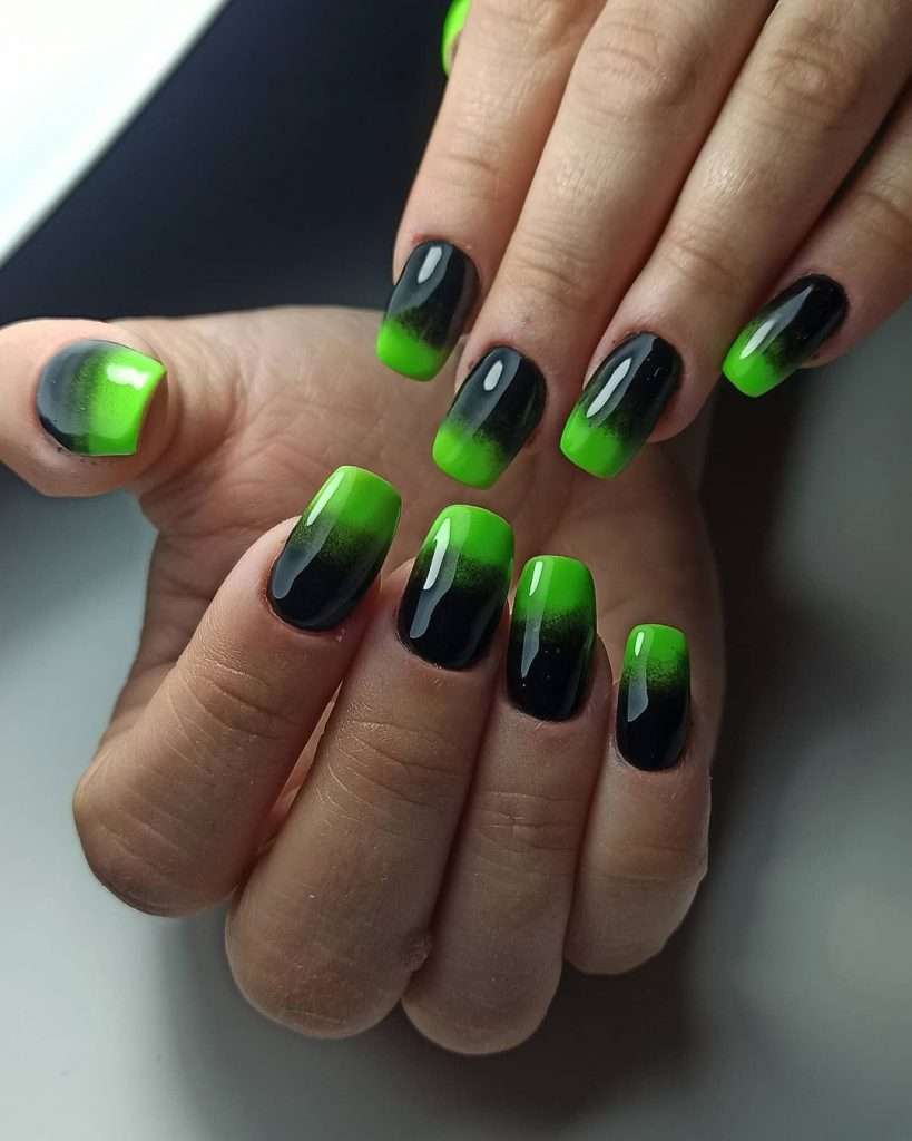 Short Black And Green Ombre Nails