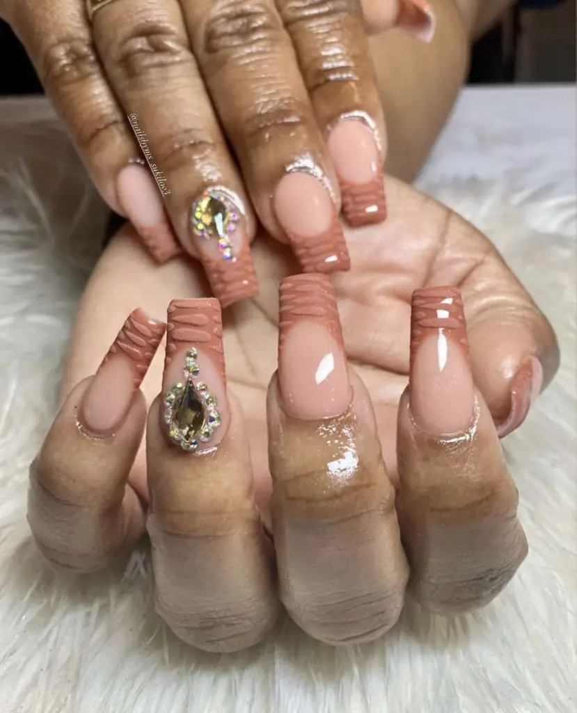 Textured Nude Brown French Tip Nails