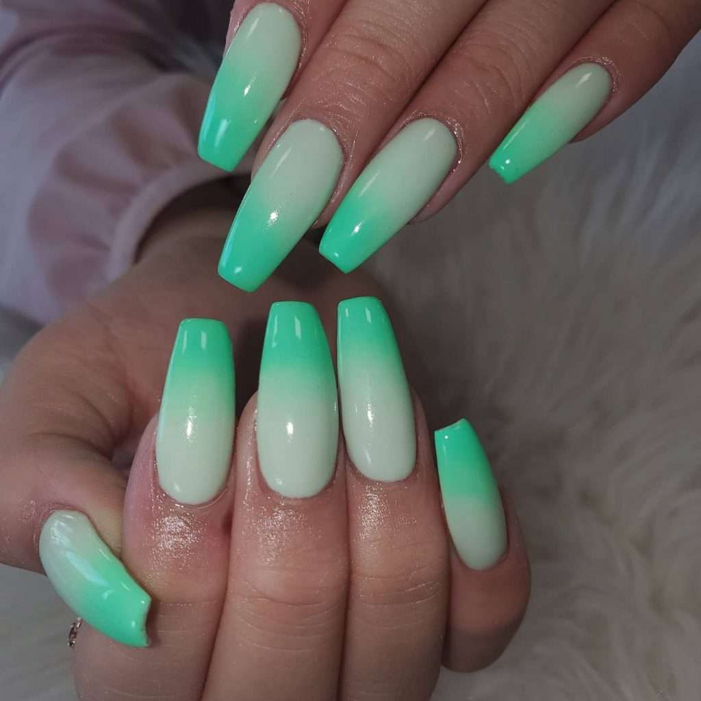 White And Mint Green Ombre Nails