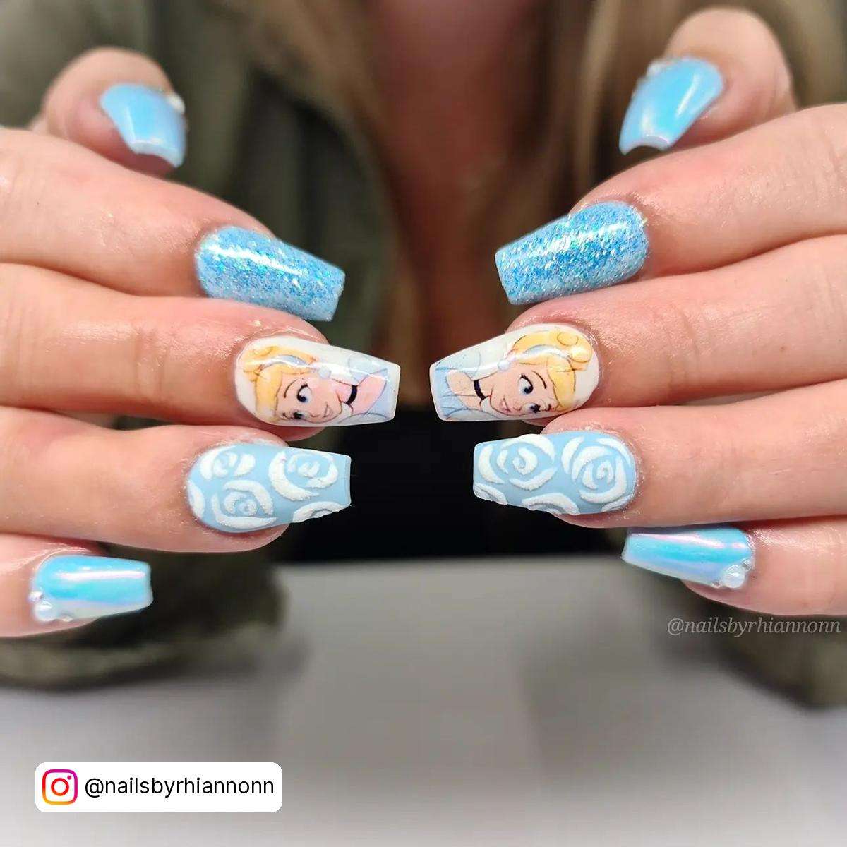 Blue And White Cinderella Nails