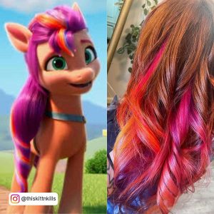 Brown Hair With Red, Pink And Purple Colored Ends