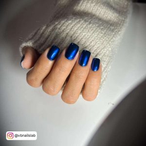 Dark Blue Square Tip Chrome Nails