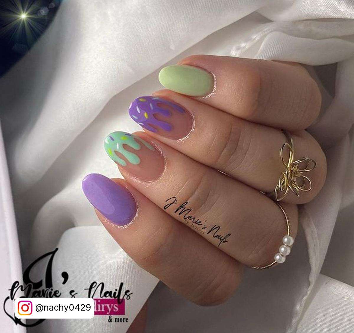 Green And Pink Ice Cream Nails