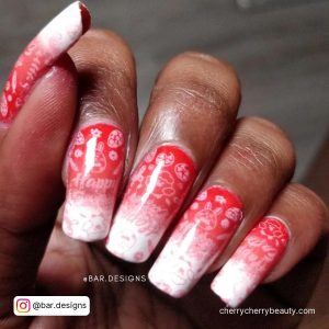 Holiday Ombre Red And White Nails With Nail Art