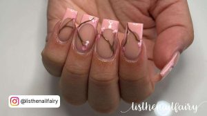 Light Pink French Tip Nails With Cherry Blossom Design