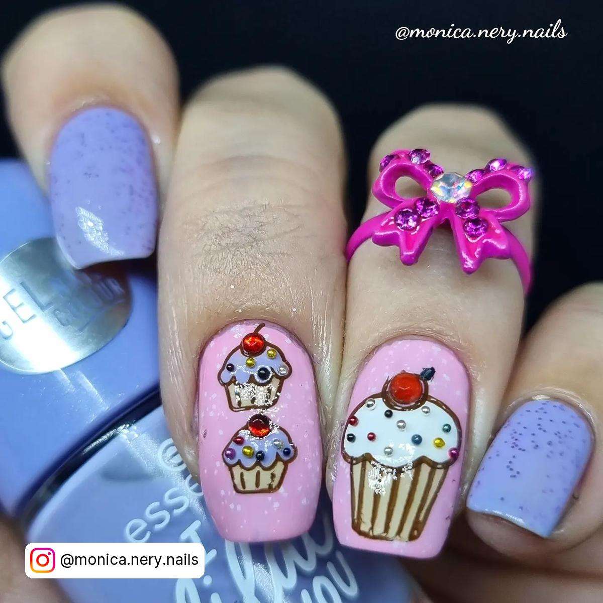 Lilac And Pink Cupcake Nails