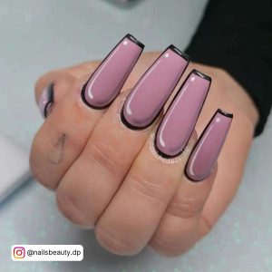 Long Pink And Black Cartoon Ballerina Nails