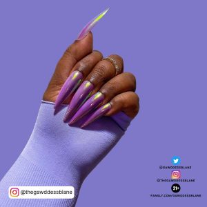 Long Purple Stiletto Chrome Nails