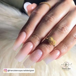 Long White And Nude French Tip Ombre And Glitter Ballerina Nails