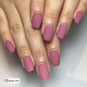 Matte Pink Nails With Silver Sparkly Cuticle Pink Bridal Nails