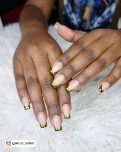 Nude Square Nails With Gold Chrome French Tips
