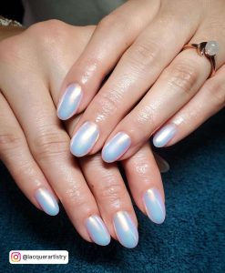 Pearlescent White Oval Chrome Nails
