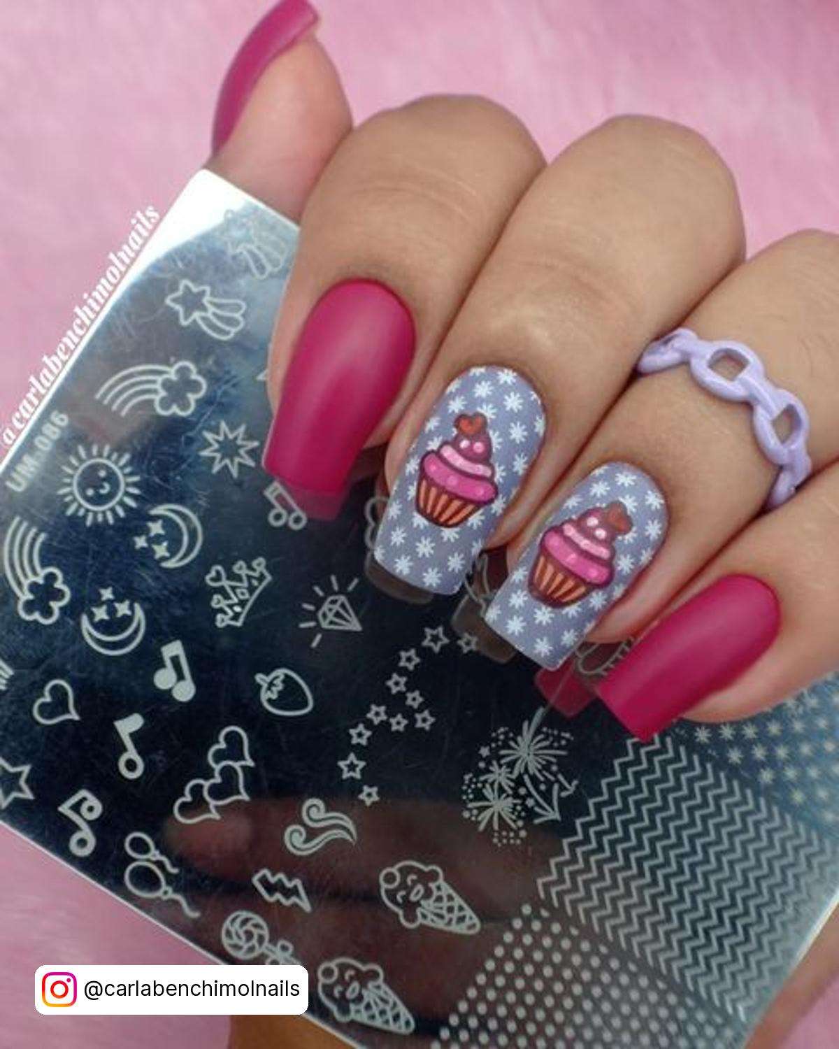Pink And Grey Cupcake Nails