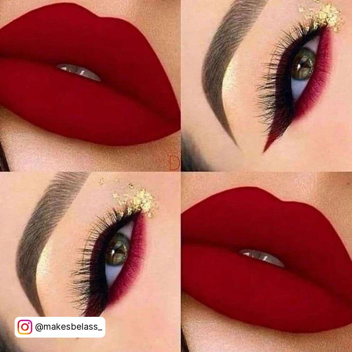 Red Eye And Lip Makeup Look
