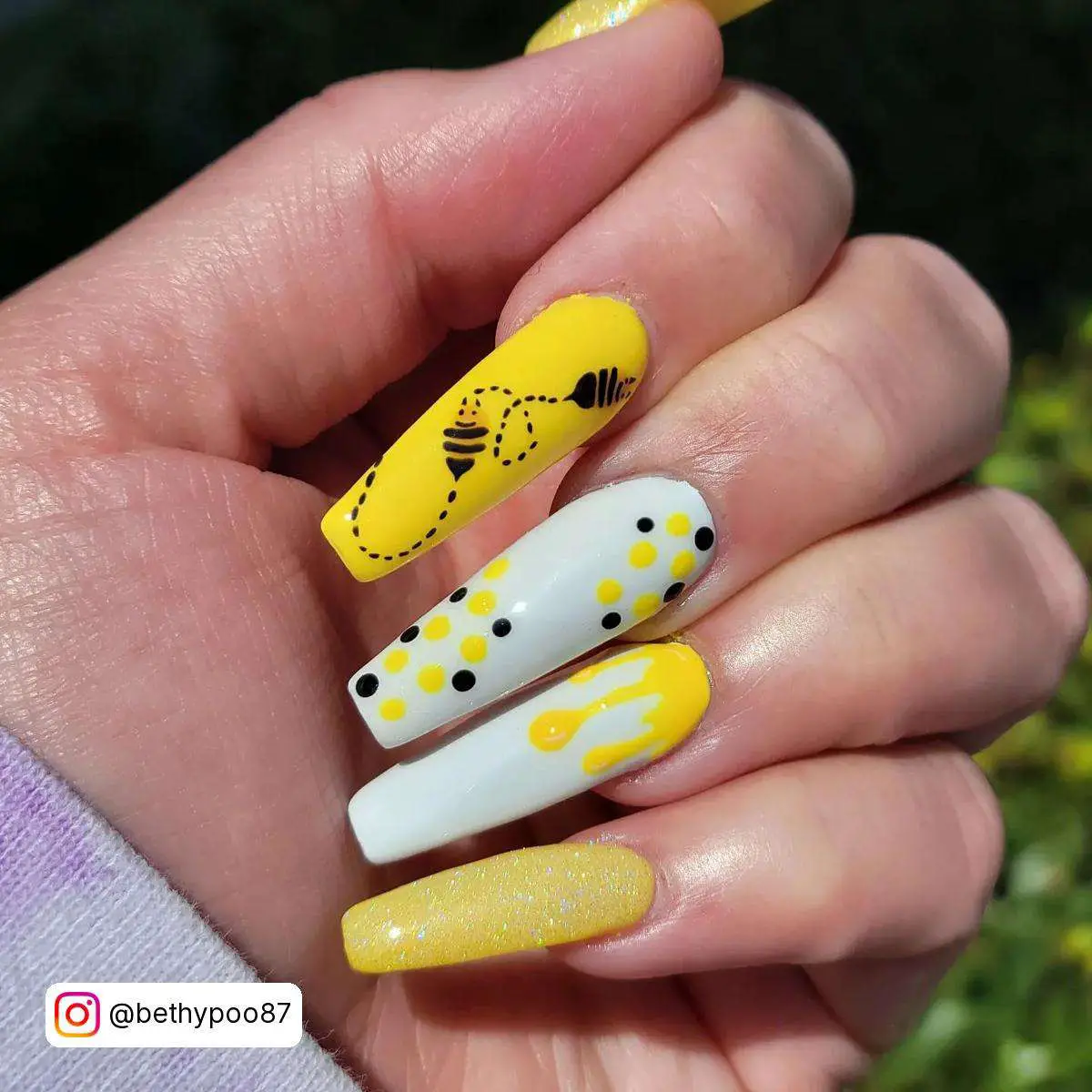 White And Yellow Bee Nails