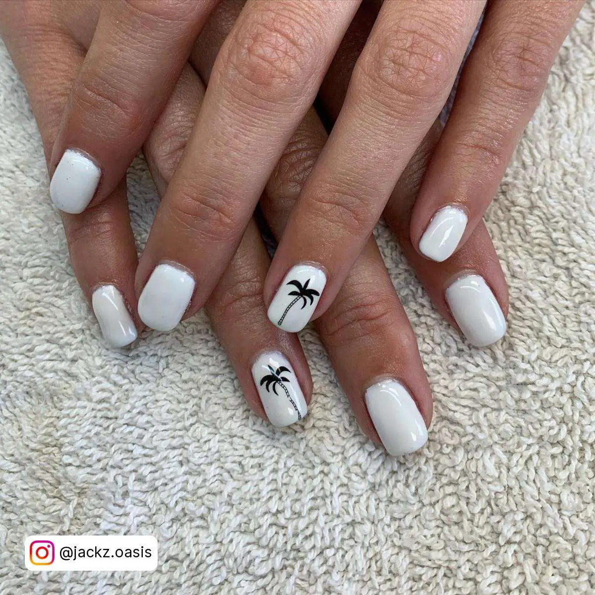 White Nails With Palm Trees
