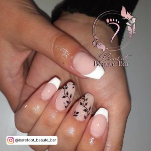 Black And White French Tip Nail Designs With Leaf Design