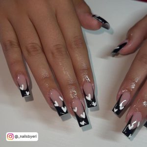 Black And White Heart Nails For A Girls Night Out