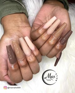 Brown And White Coffin Nails In Extra Long Length