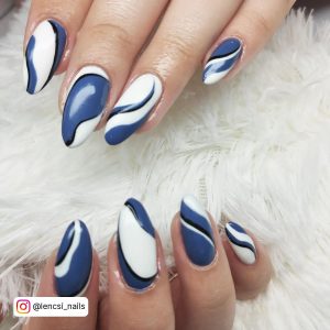 Classic Blue And White Swirl Nails On White Fur