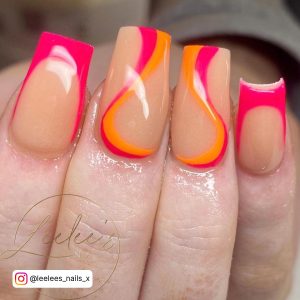 Classy Spring Nail Designs In Shades Of Pink And Orange