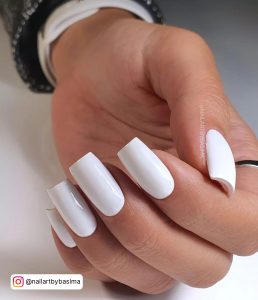 Classy Square White Gel Nails On White Surface