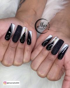 Coffin Black And White Acrylic Nails For Perfect Goth Look