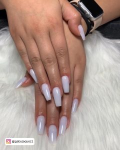 Coffin Milky White Nails With In A Shiny Texture
