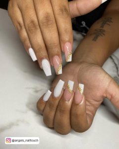 Coffin Nails White Tip With Golden Line