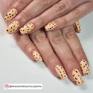 Cute Spring Acrylic Nails With Black Dots