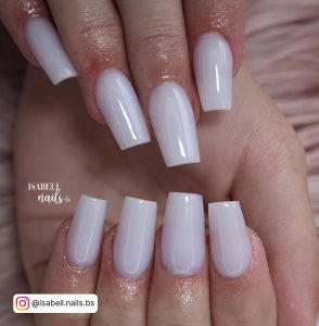 Glossy Coffin White Acrylic Nails