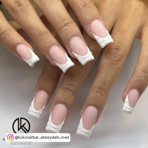 Half White Half Pink Nails With Acrylic Design