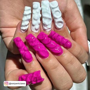Hot Pink And White Nails For A Fancier Look