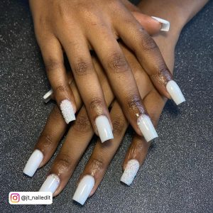 Long Square Tip Nails With Simple White Polish