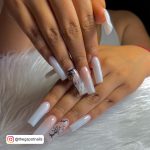 Long White Square Nails With Nude To White Ombre And Black Halloween Designs