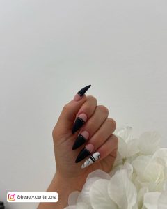 Marble Black And White Nails Perfect For Halloween