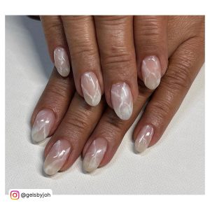 Marble Pink And White Nails With Glossy Finish